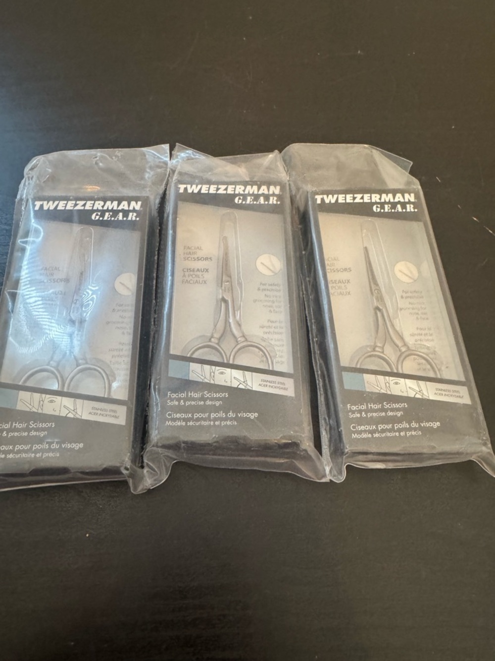 Tweezerman GEAR Facial Hair Scissors Bundle Of 3 Stainless Steel NEW